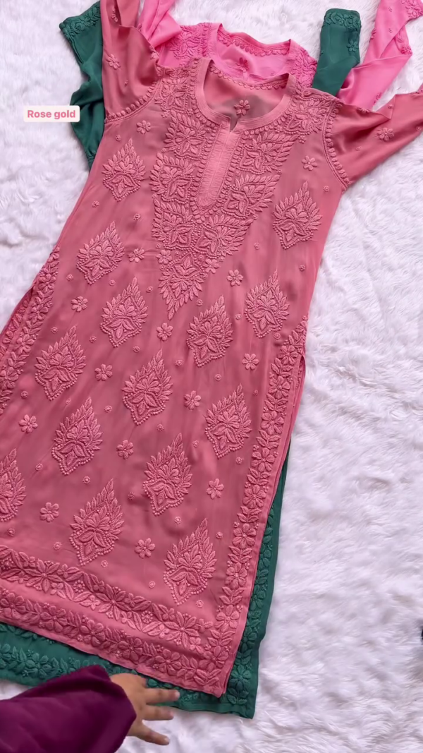 Elegant Pink Chikankari Kurti – Full Embroidery | Soft, Non-Transparent Fabric | 10 Radiant Colors - Image 8