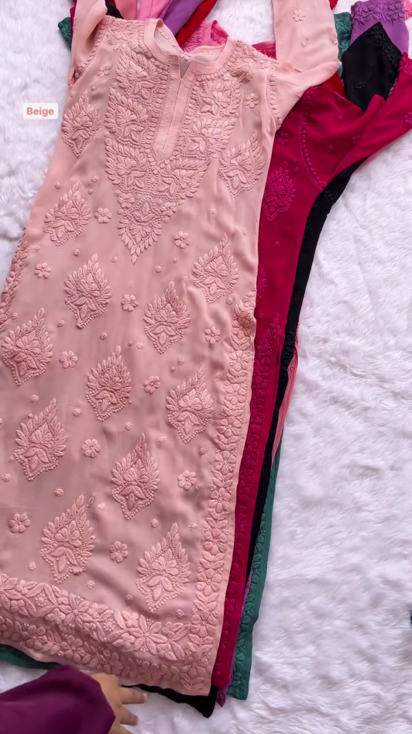 Elegant Pink Chikankari Kurti – Full Embroidery | Soft, Non-Transparent Fabric | 10 Radiant Colors - Image 3