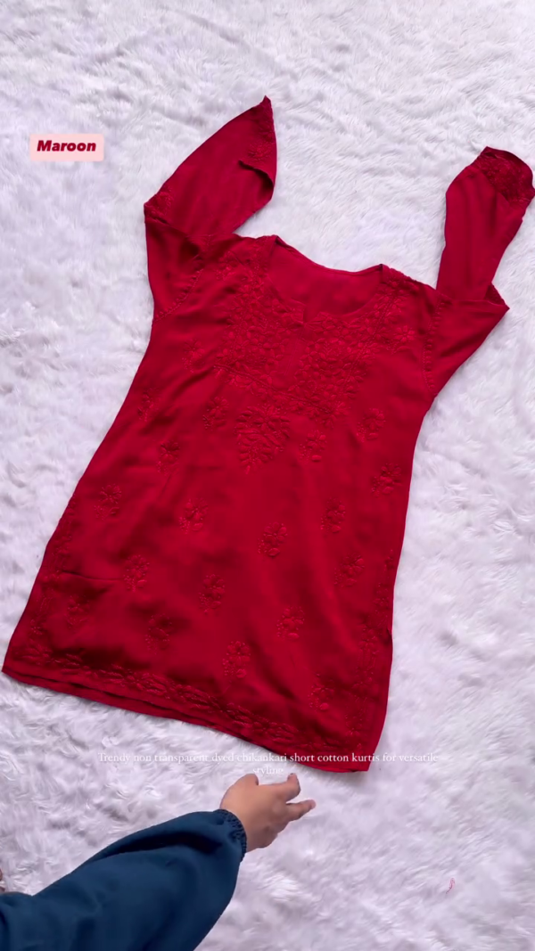 Short Maroon Chikankari Kurti for Women – Elegant Embroidered Cotton in 6 Stylish Colors