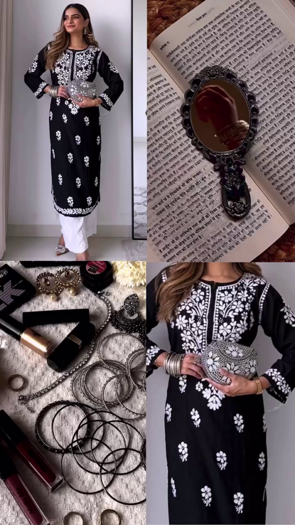 Luxury Hand-Embroidered Long Kurti – Elegant Chikankari Style in 5 Unique Colors - Image 4