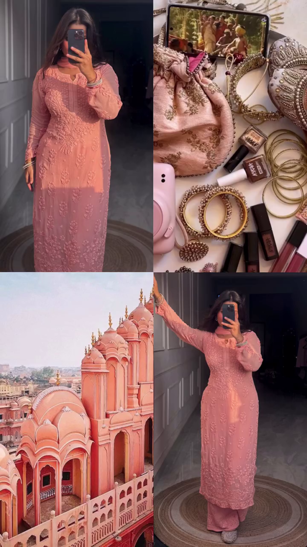 Luxury Hand-Embroidered Long Kurti – Elegant Chikankari Style in 5 Unique Colors - Image 2