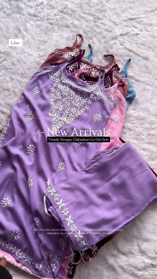 Trendy Mauve Chikankari Co-Ord Set – Strappy Noodle Strap Kurti with Matching Pants (8 Colors) - Image 6