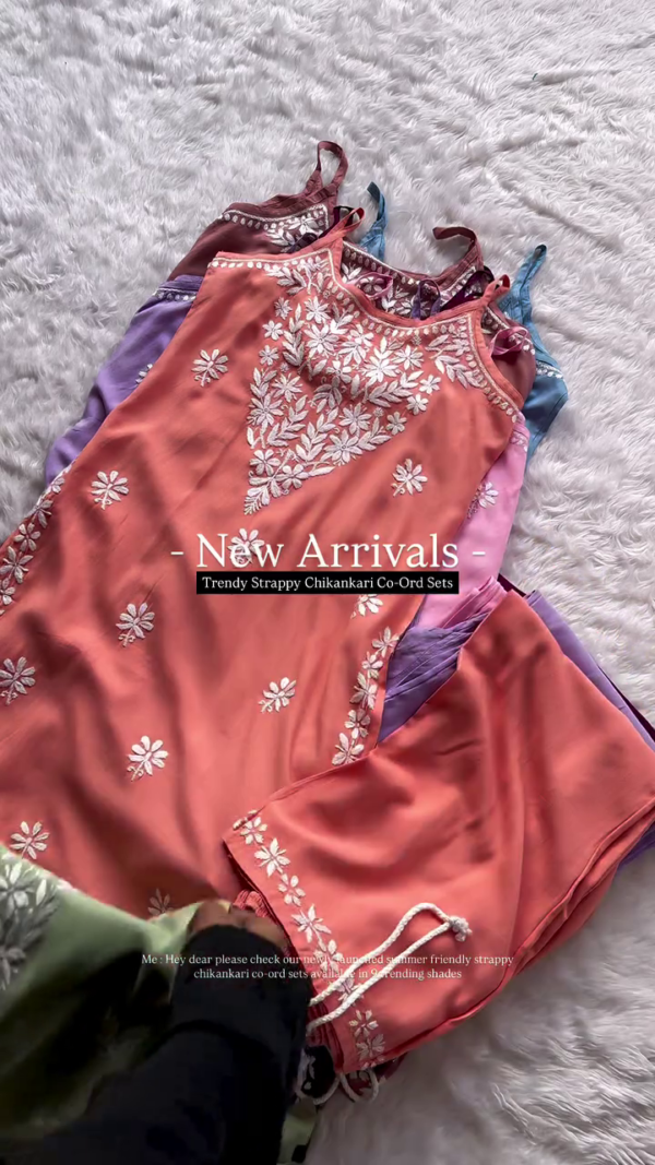 Trendy Mauve Chikankari Co-Ord Set – Strappy Noodle Strap Kurti with Matching Pants (8 Colors) - Image 7