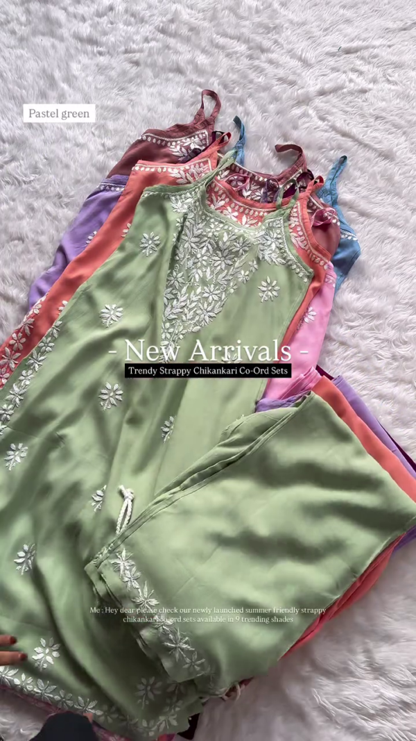 Trendy Mauve Chikankari Co-Ord Set – Strappy Noodle Strap Kurti with Matching Pants (8 Colors) - Image 8
