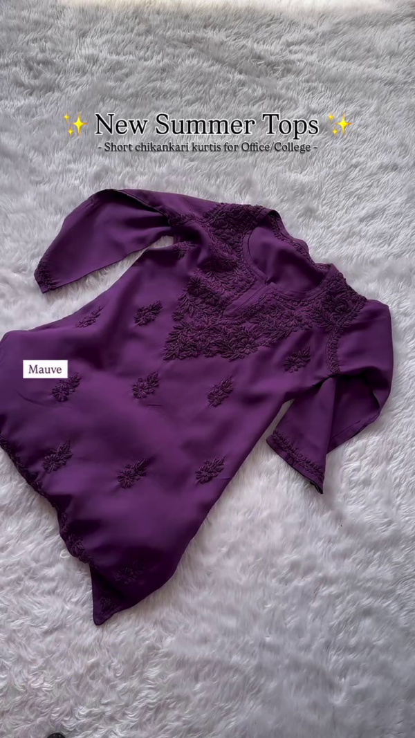 Chikankari Short Kurti in Mauve – New Summer Tops for Office & College (Available in 7 Colors)