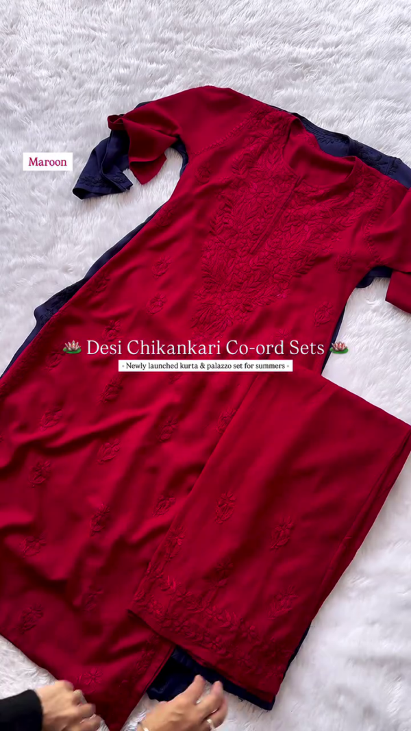 Elegant Chikankari Kurta & Palazzo Co-ord Set for Summer – Traditional Desi Look (6 Colors) - Image 6