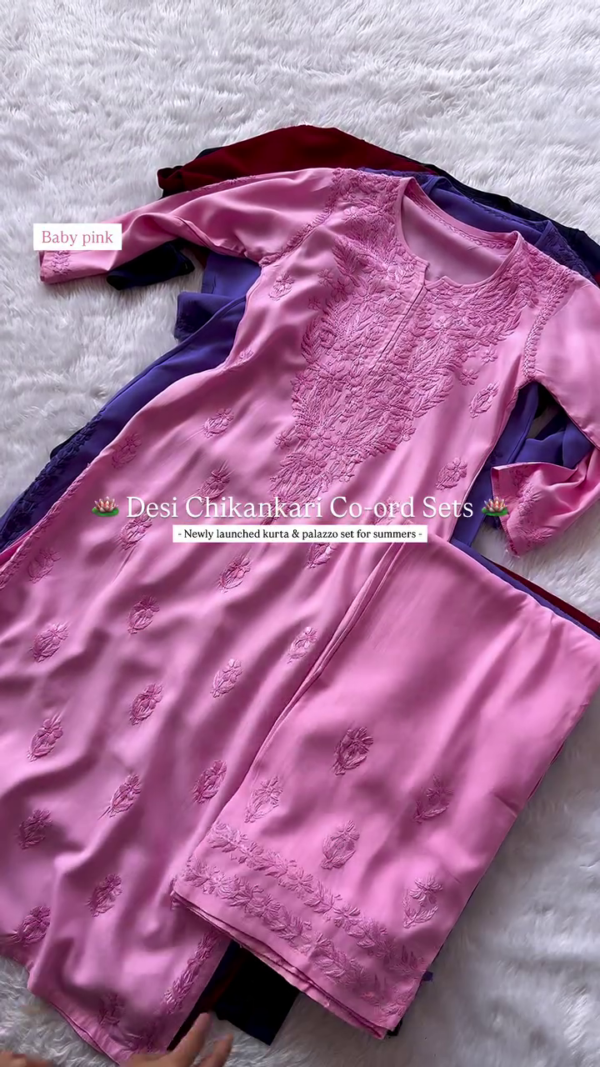Elegant Chikankari Kurta & Palazzo Co-ord Set for Summer – Traditional Desi Look (6 Colors) - Image 4