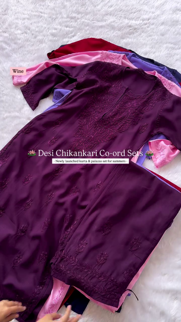 Elegant Chikankari Kurta & Palazzo Co-ord Set for Summer – Traditional Desi Look (6 Colors) - Image 3