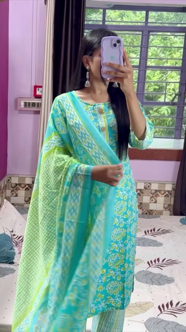Vibrant Cotton Printed Salwar Suit Set with Dupatta – Soft & Stylish Ethnic Wear (10 Colors)