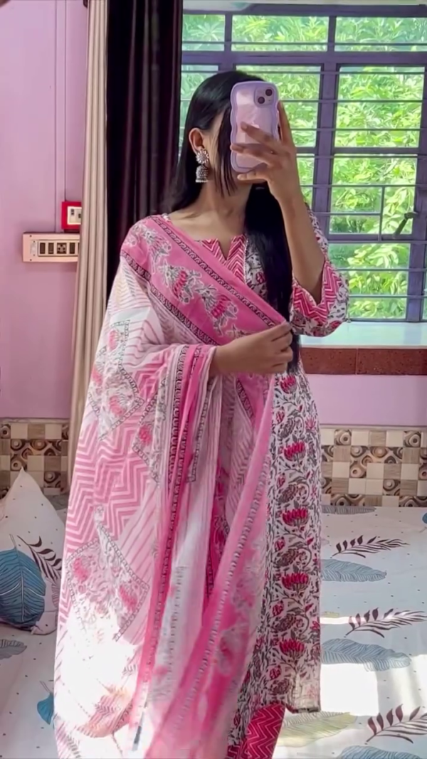 Vibrant Cotton Printed Salwar Suit Set with Dupatta – Soft & Stylish Ethnic Wear (10 Colors) - Image 11