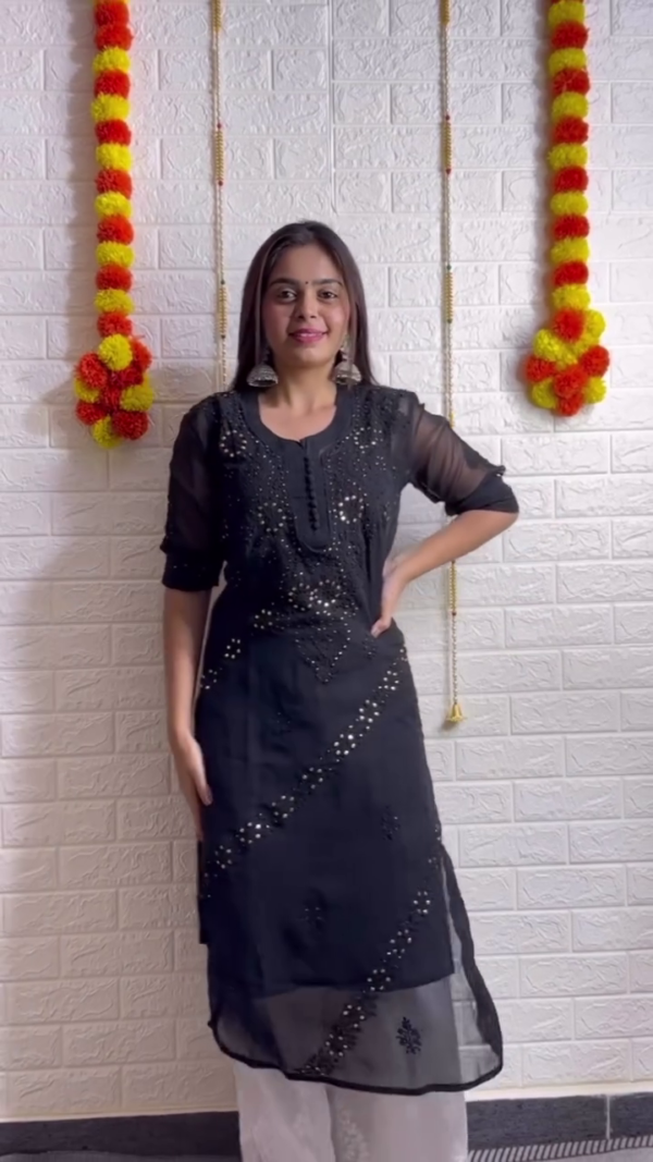 Elegant White Chikankari Kurta Set with Mirror Work – Festive & Summer-Ready Look (5 Colors) - Image 5