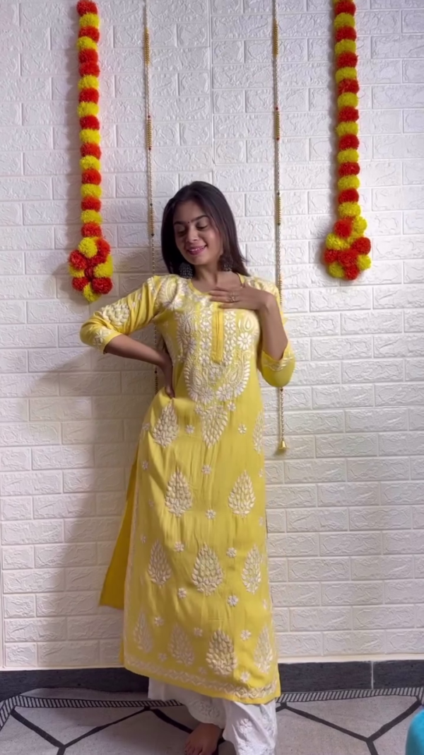 Elegant White Chikankari Kurta Set with Mirror Work – Festive & Summer-Ready Look (5 Colors) - Image 3