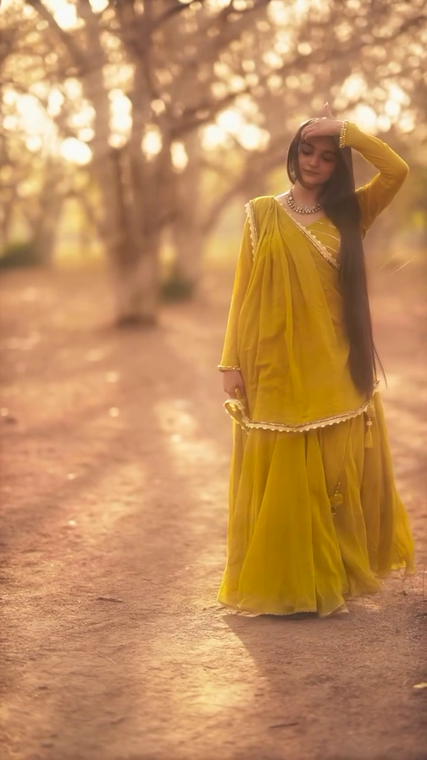Sunshine Yellow Georgette Sharara Set – Graceful Festive & Haldi Ceremony Outfit - Image 3