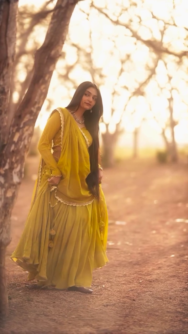 Sunshine Yellow Georgette Sharara Set – Graceful Festive & Haldi Ceremony Outfit
