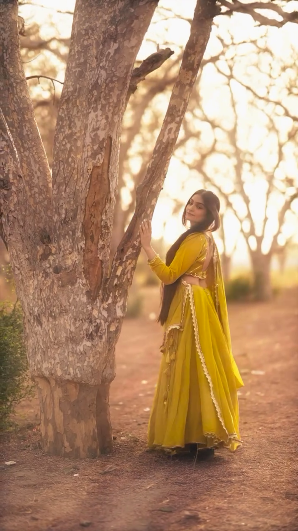 Sunshine Yellow Georgette Sharara Set – Graceful Festive & Haldi Ceremony Outfit - Image 2