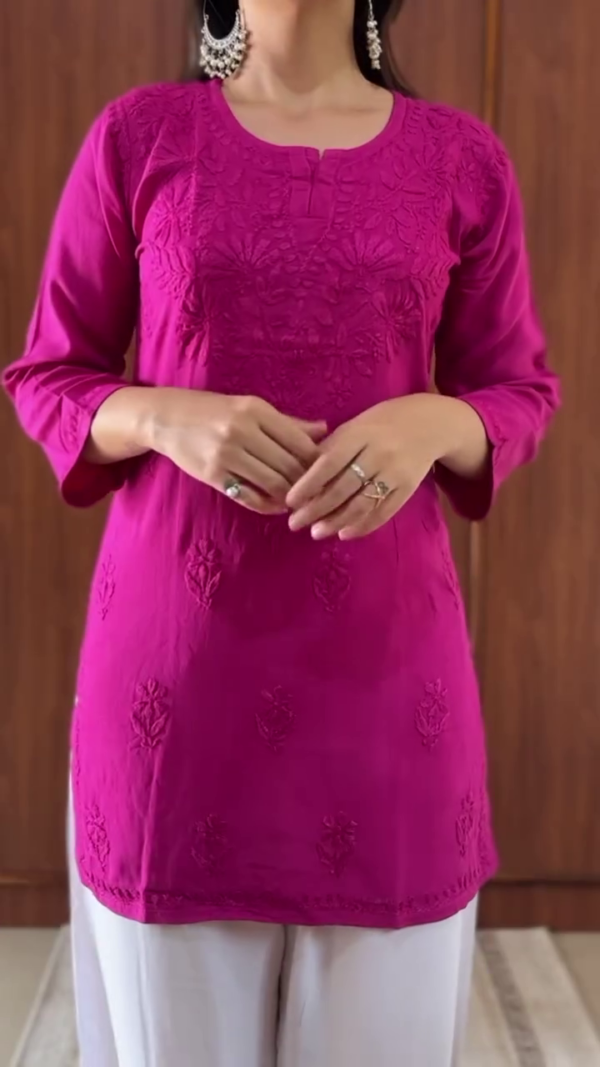 Magenta Short Kurti with Tonal Thread Embroidery – Everyday Elegance in 6 Vibrant Colors