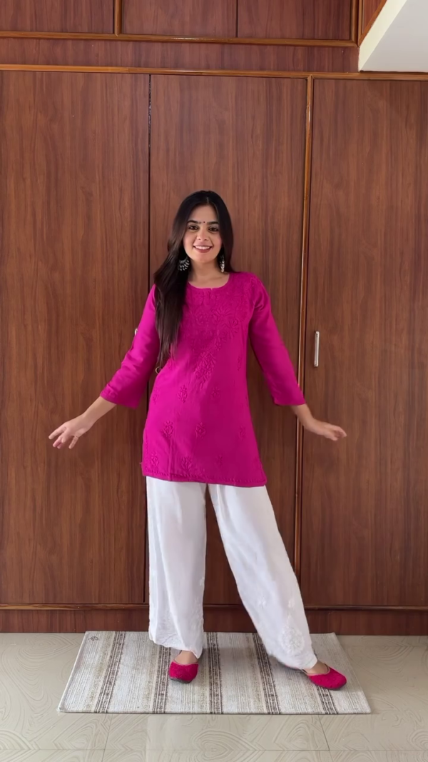 Magenta Short Kurti with Tonal Thread Embroidery – Everyday Elegance in 6 Vibrant Colors - Image 3