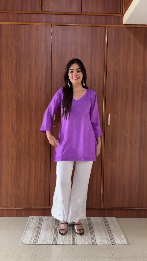 Magenta Short Kurti with Tonal Thread Embroidery – Everyday Elegance in 6 Vibrant Colors - Image 2
