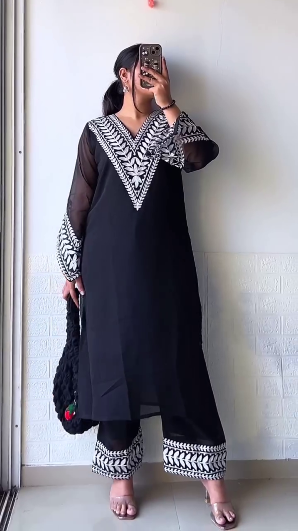 Elegant Brown Cotton Kurta Set with Floral Neck Embroidery – Stylish & Comfortable Everyday Ethnic Wear - Image 2