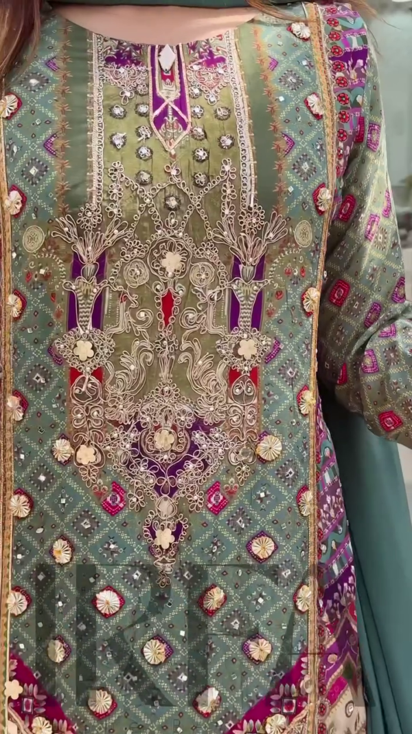 Luxury Embroidered Festive Suit for Women – Teal Green & Multicolor Traditional Kurta with Intricate Detailing - Image 3