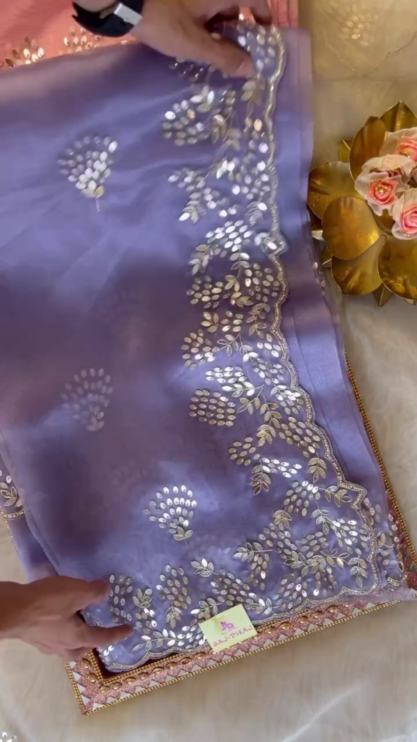 Elegant Mirror Work Net Dupatta – Soft Gold, Dusty Pink & Lavender Shades for Ethnic Wear - Image 2