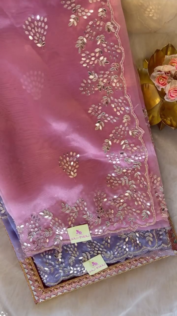 Elegant Mirror Work Net Dupatta – Soft Gold, Dusty Pink & Lavender Shades for Ethnic Wear - Image 3