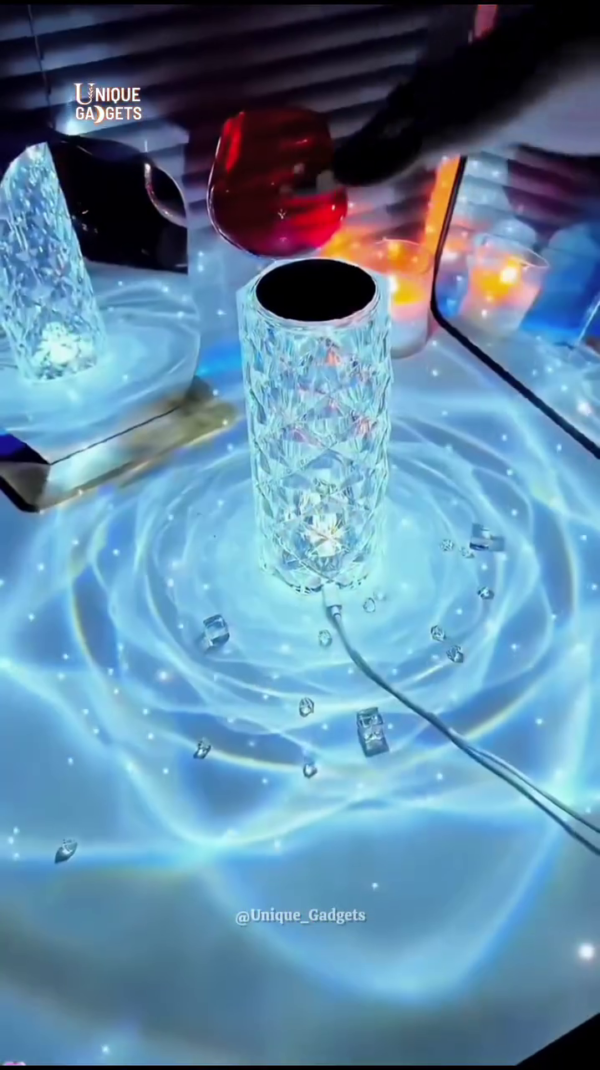 "Luxury Crystal LED Water Ripple Projector Lamp - Calming Home Ambiance Light with Stunning Wave Effects"