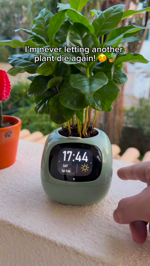Smart Self-Care Planter – Digital Pot with Built-In Clock, Weather & Plant Health Display - Image 2