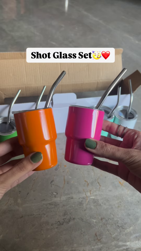 Colorful Mini Stainless Steel Tumbler Shot Glass Set with Straws and Lids - Image 2