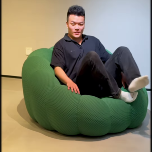 Oversized Knitted Round Floor Pouf Ottoman - Comfortable Seating and Footrest