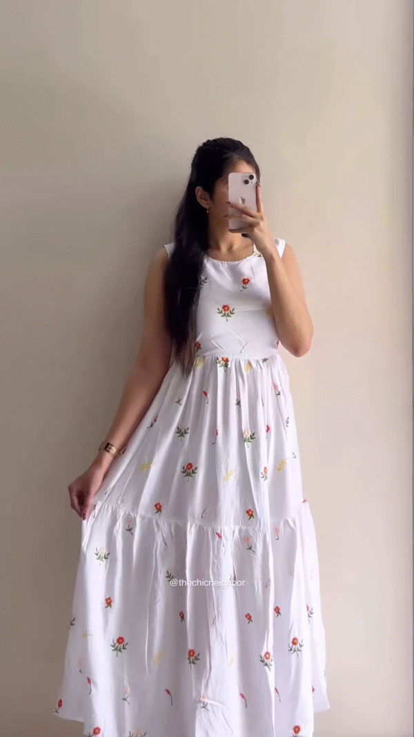 Elegant Printed Tiered Dress for Women - Stylish Maroon & White Midi Dress - Available in 6 Colors - Image 2