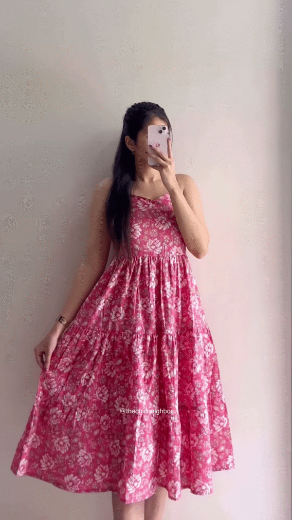 Elegant Printed Tiered Dress for Women - Stylish Maroon & White Midi Dress - Available in 6 Colors
