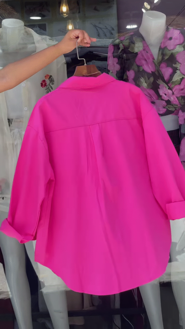Vibrant Green Oversized Button-Down Shirt - Women's Stylish Casual Top with Pockets - Image 6