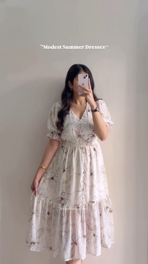 Women’s White Short-Sleeve Dress with Red & Blue Floral Prints - Image 2