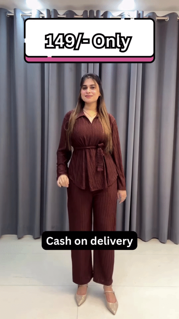 Women’s Maroon Belted Kurti with Matching Straight Pants – Casual Ethnicwear with Layered Elegance - Image 7