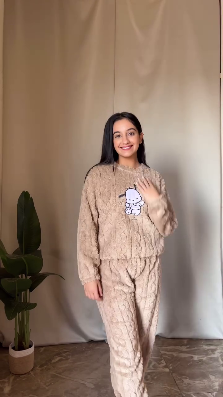 Fluffy Cartoon Co-ord Set 🐾 White Top & Blue Pants – Ultra Cozy Loungewear - Image 2