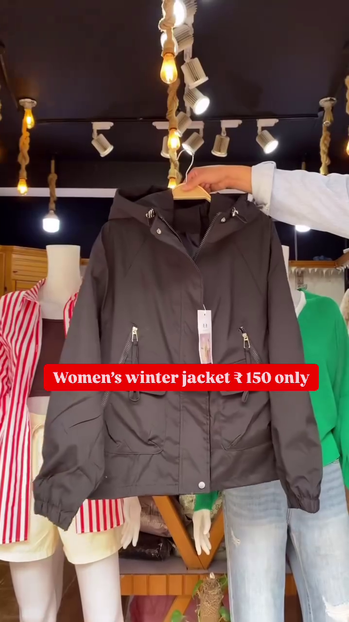 Women's Black Winter Jacket π€ Hooded Zip-Up with Pockets β Cozy & Minimal - Image 2