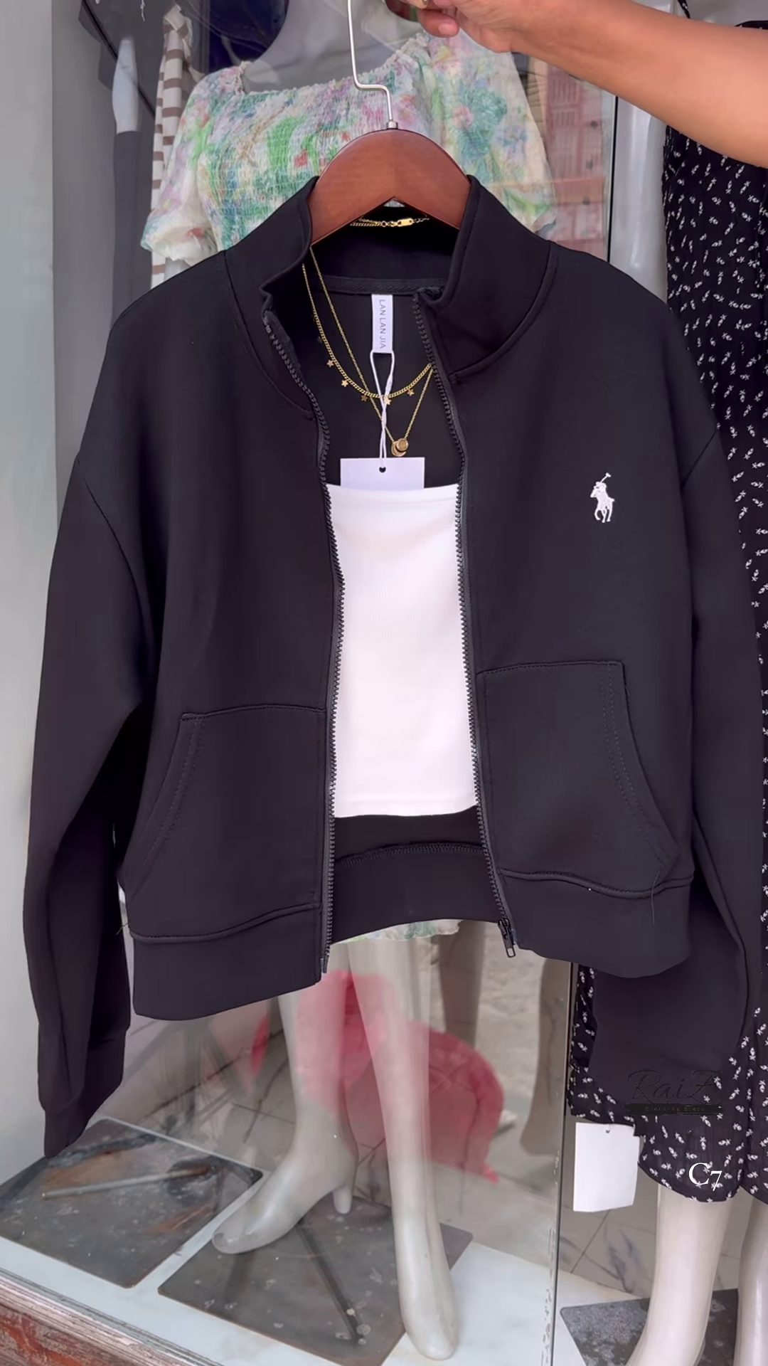 Zip-Up Layered Jackets π§₯β¨ With High Collars & Gold Necklace Styling β Beige, White & Brown Variants - Image 6