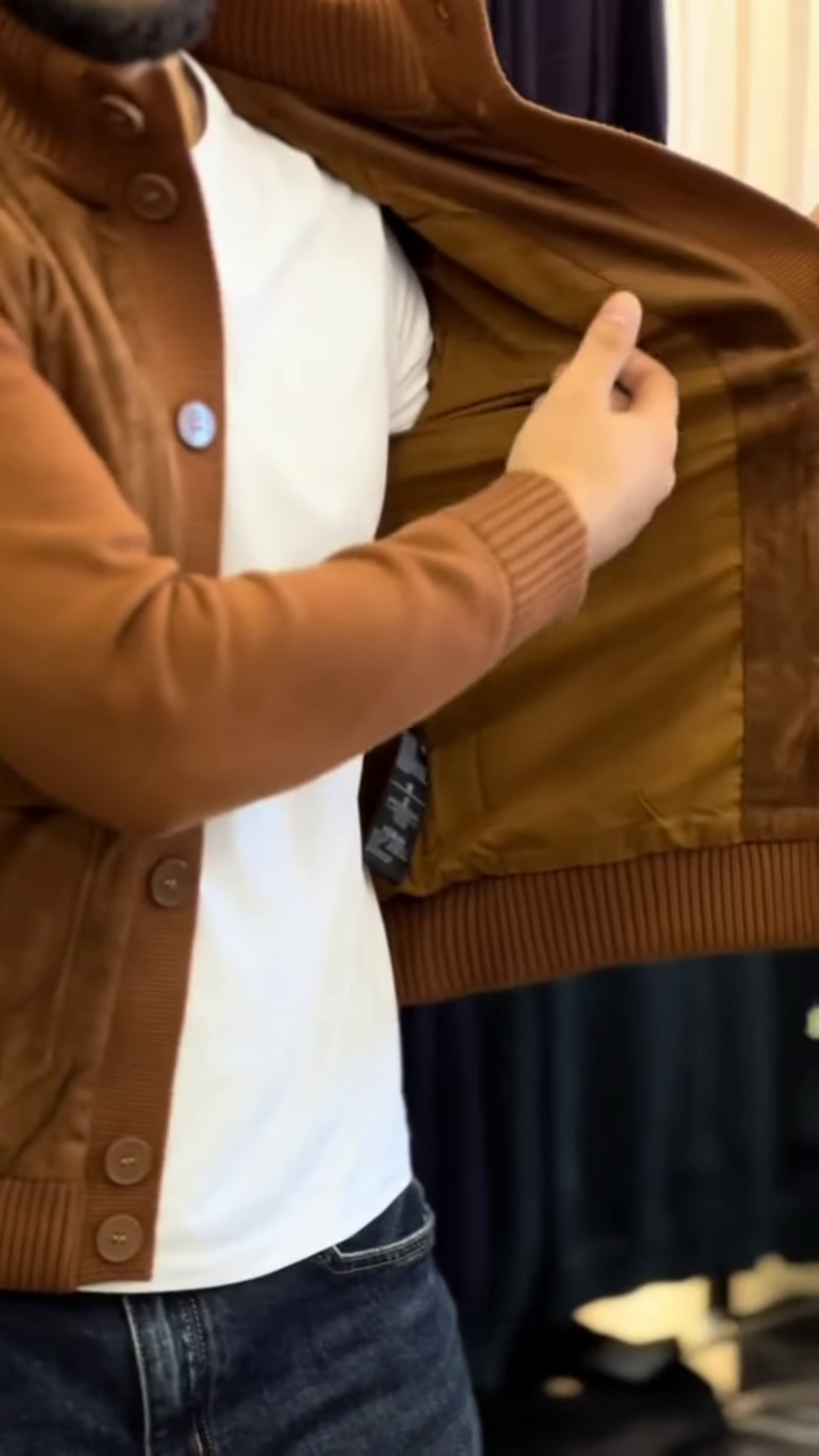 Textured Button-Up Knit Jacket π§₯π€ With Ribbed Trim β Brown Variant - Image 3