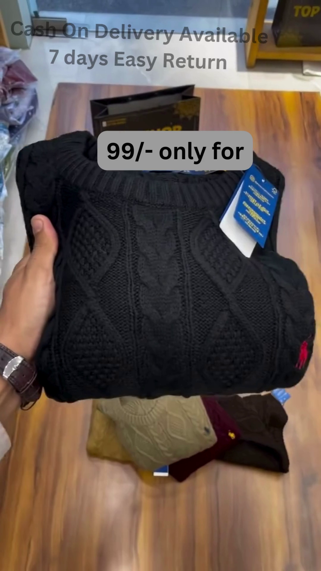 Cable-Knit Sweater Collection π§Άπ With Folded Display β Black, Mustard, Maroon & Brown Variants - Image 2