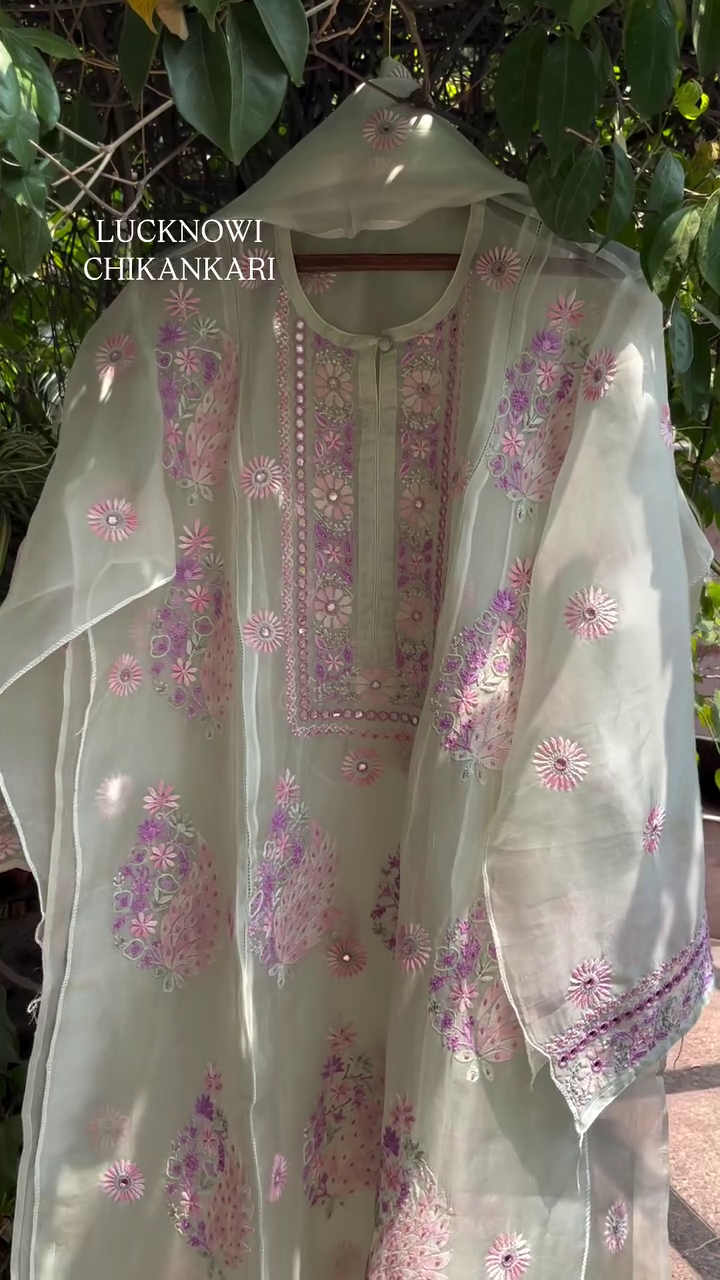 Elegant Chikankari Kurta with Mirror Work - Image 3