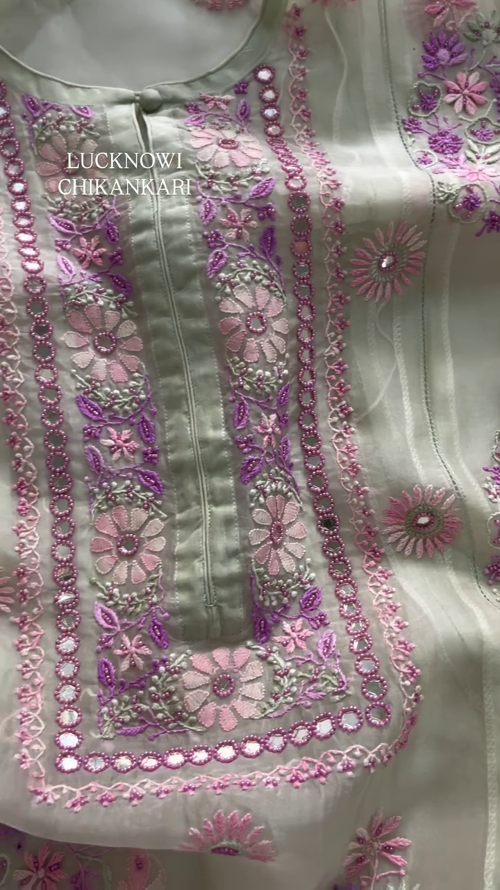Elegant Chikankari Kurta with Mirror Work - Image 7