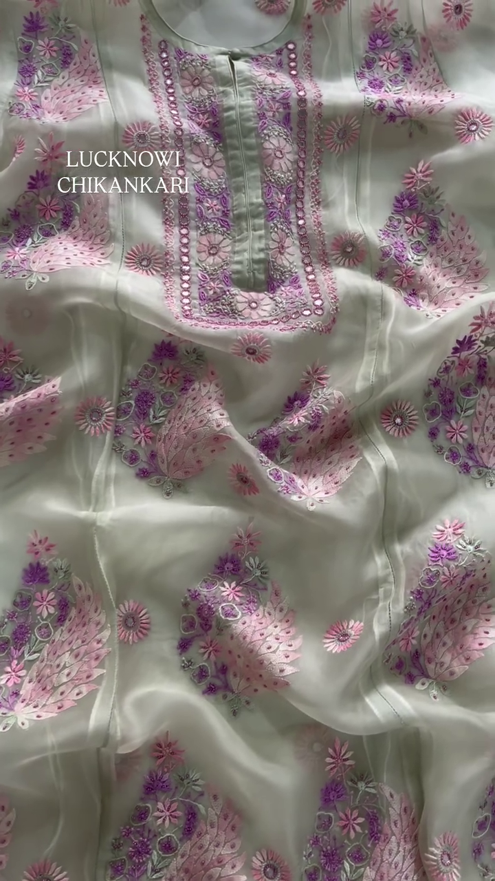 Elegant Chikankari Kurta with Mirror Work - Image 2