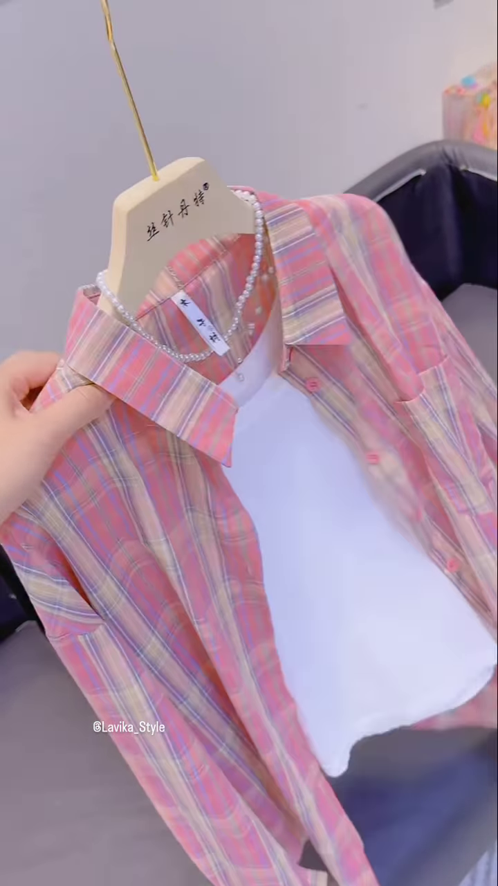 Casual Plaid Oversized Shirt and Top Set - Image 4