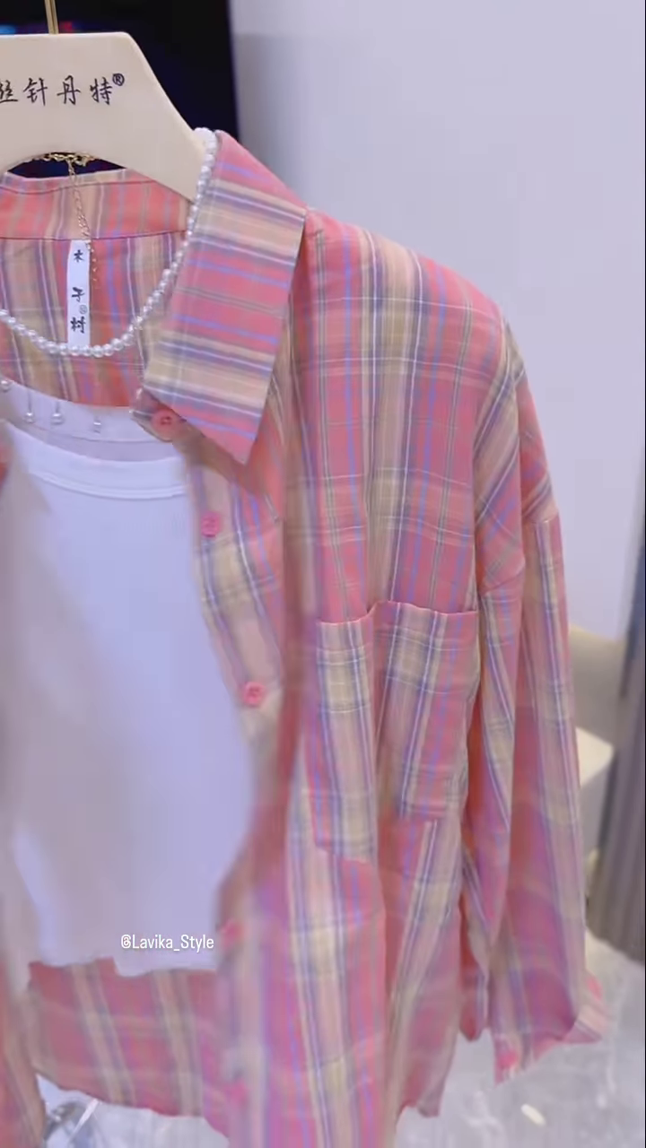 Casual Plaid Oversized Shirt and Top Set - Image 3