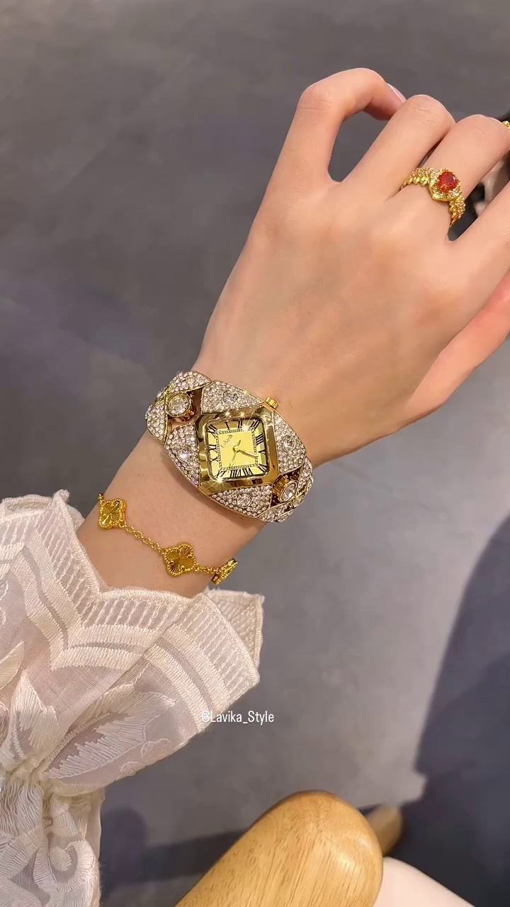 Opulent Gold-Toned Statement Watch and Bracelet Set - Image 3