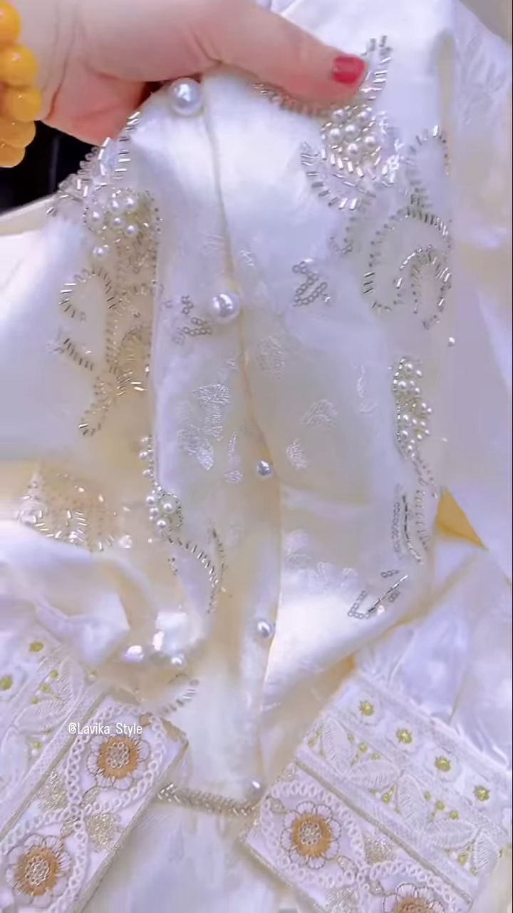 Exquisite Silk and Brocade Top with Pearl and Sequin Embellishments - Image 3