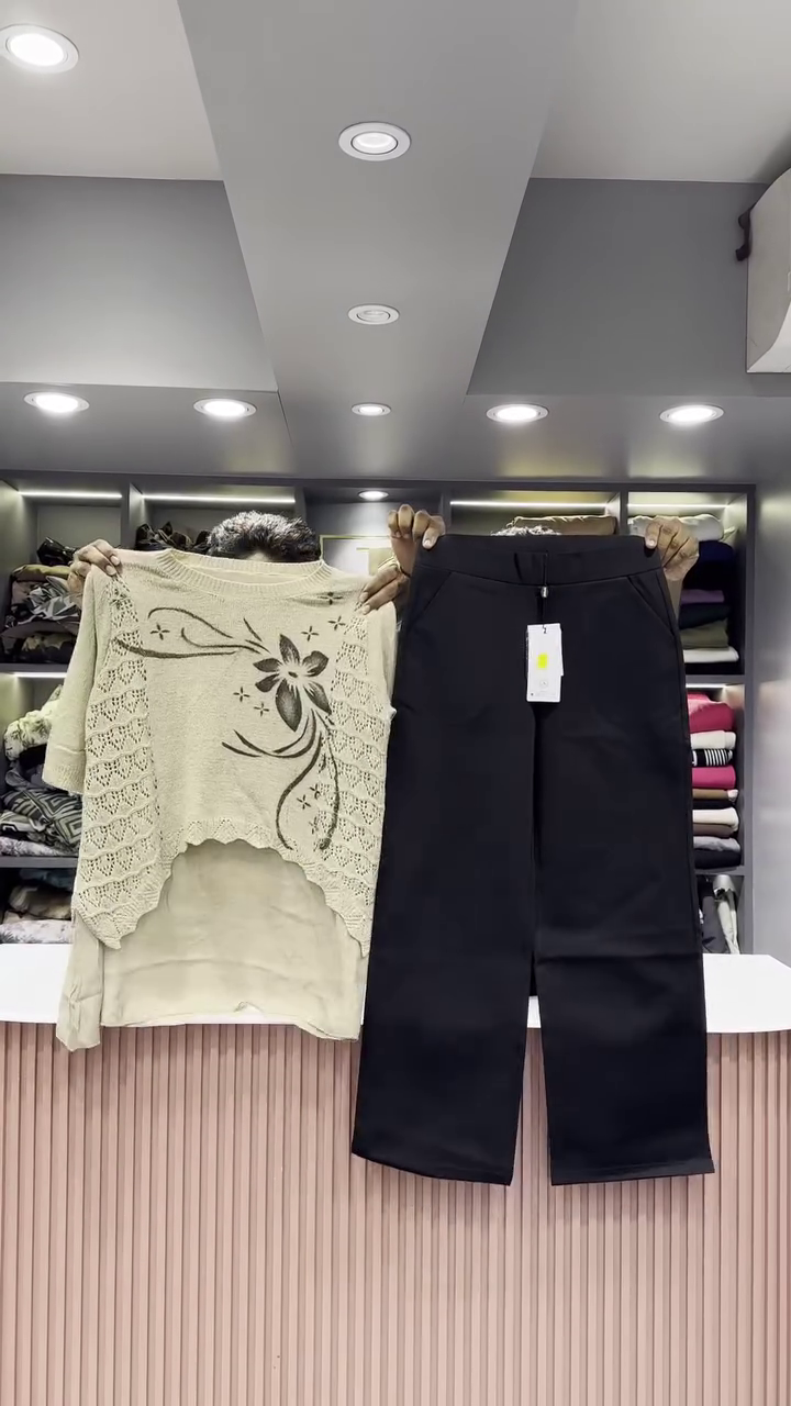 Artistic Knit Sweater and Black Wide-Leg Pant Set - Image 6