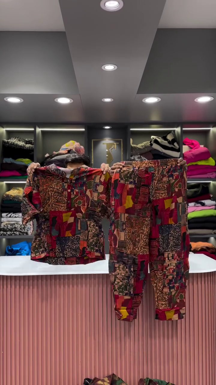 Artistic Abstract Patchwork Print Shirt and Pants Set - Image 16