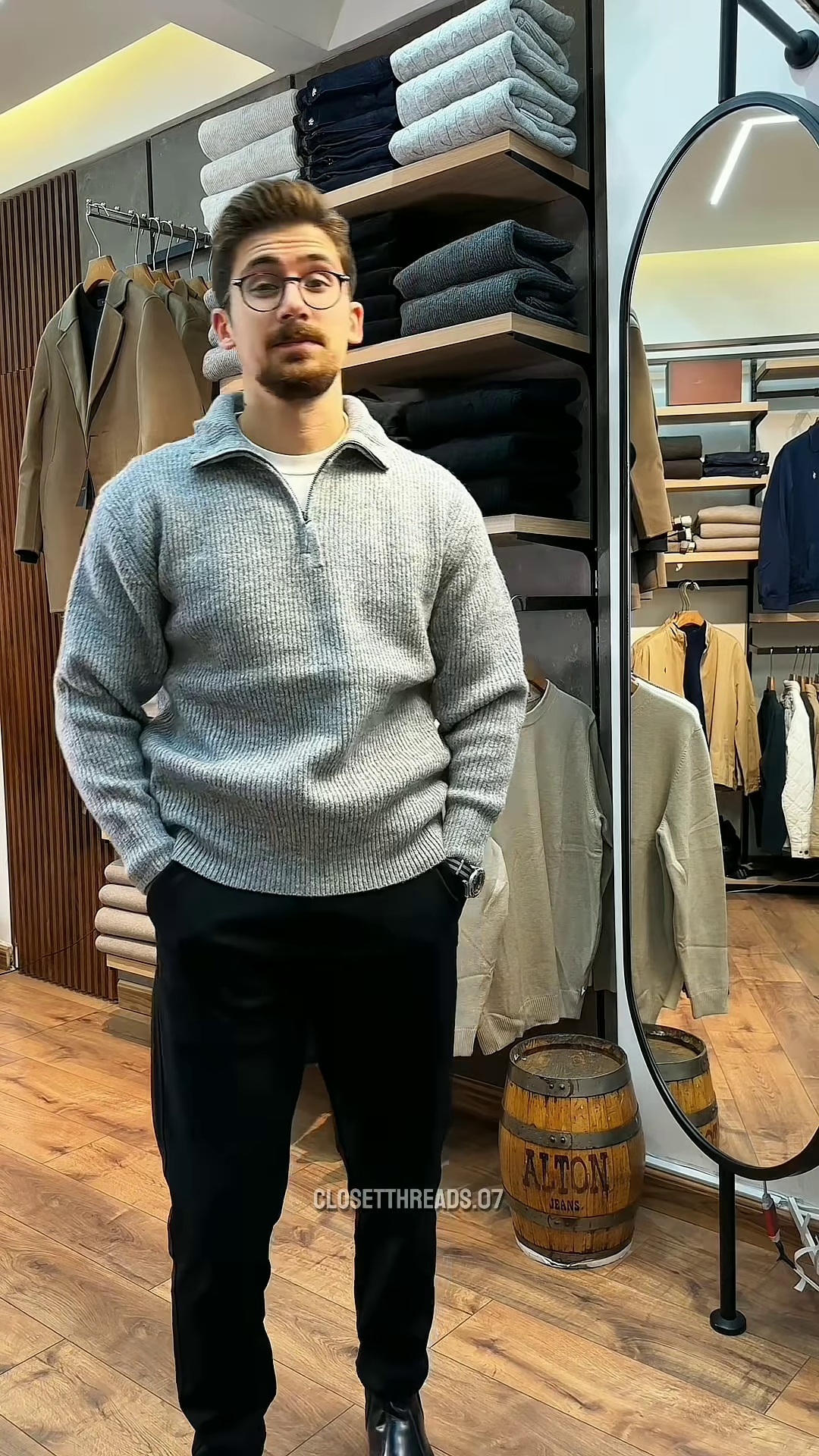 Men’s Premium Ribbed Half-Zip Sweater in Oatmeal Beige - Textured Winter Knitwear for a Polished Look150 - Image 3